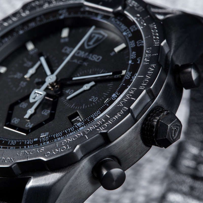 NEW MEN I DETOMASO Airbreaker Mens Watch Chronograph GMT Stainless Steel Black Red Watch