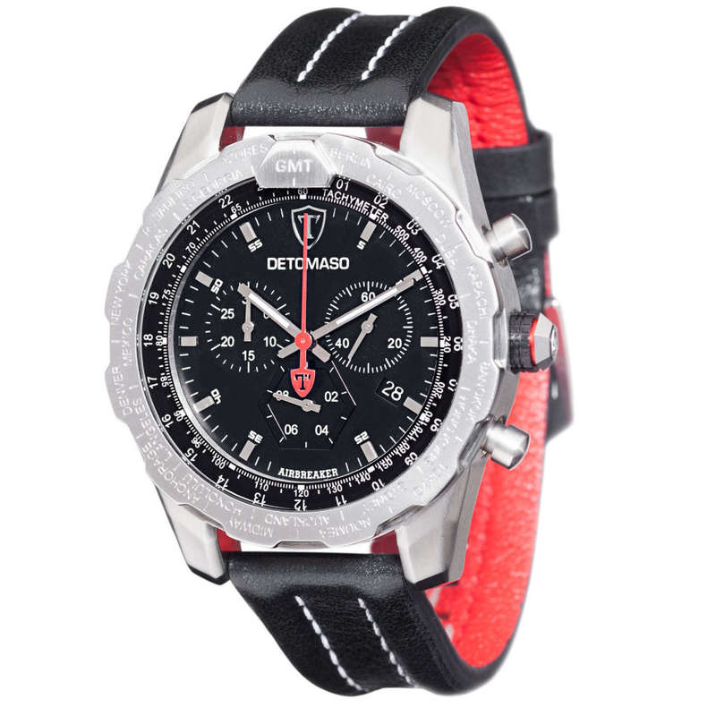 NEW MEN I DETOMASO AIRBREAKER Mens Watch Chronograph GMT Stainless Steel Silver Black Watch