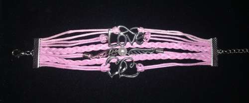 Love , Infinity , Angel wings faux leather multilayer charm bracelet