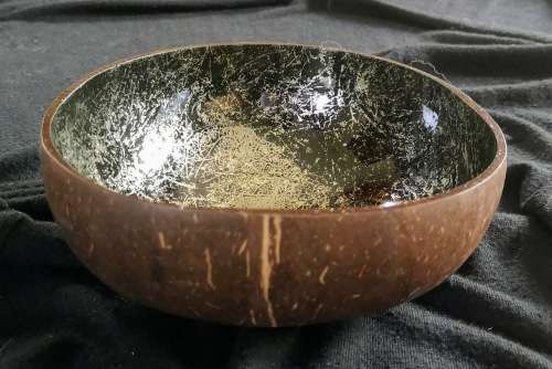Handmade Painted Coconut Bowl - Black and Silver
