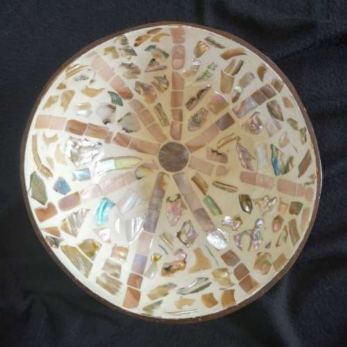 Handmade Mosaic Coconut Bowl - Peach and Cream