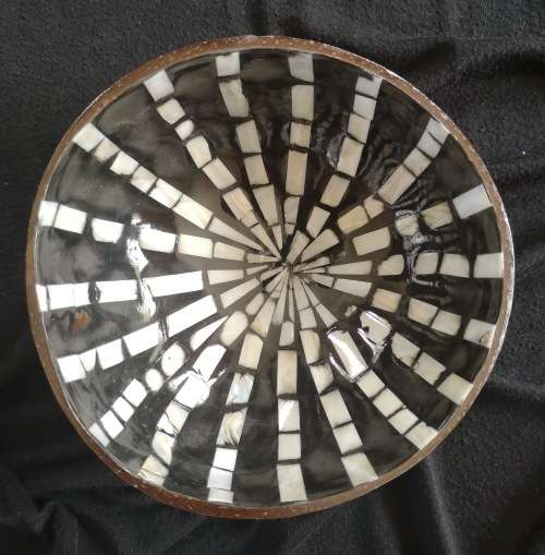 Handmade Mosaic Coconut Bowl - Black and Pearl White