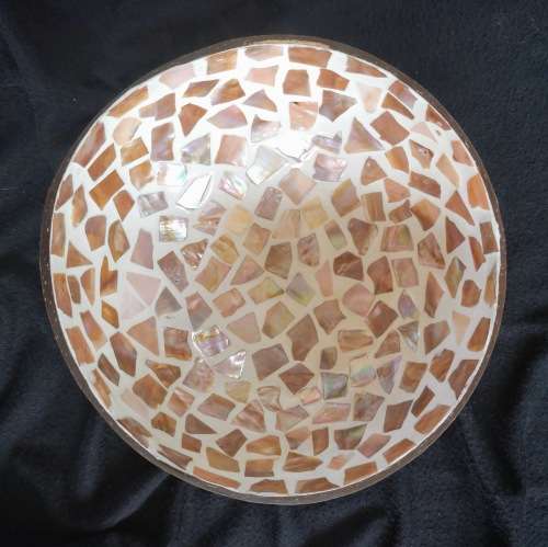 Handmade Mosaic Coconut Bowl - Peach
