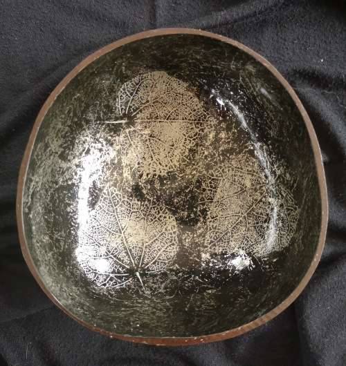 Handmade Painted Coconut Bowl - Black and Silver
