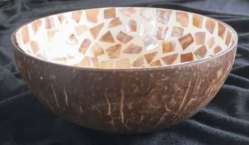 Handmade Mosaic Coconut Bowl - Peach