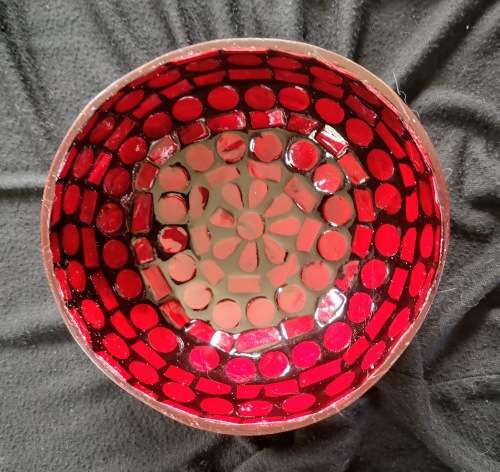 Handmade Mosaic Coconut Bowl - Red and Black