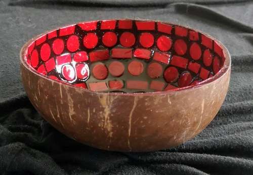 Handmade Mosaic Coconut Bowl - Red and Black