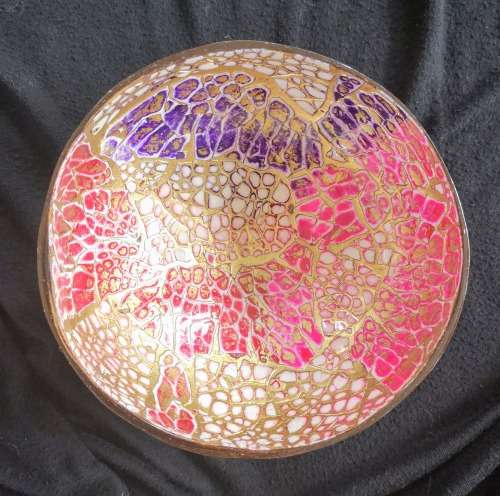 Handmade Mosaic Painted Coconut Bowl - Pink, Purple and Gold