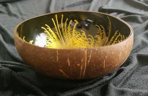 Handmade Painted Coconut Bowl - Black and Gold