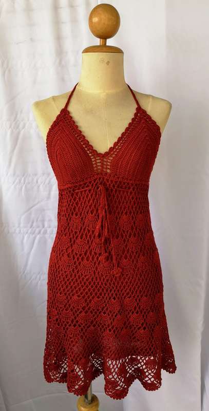 Crochet Beach Dress - Brick red / Orange
