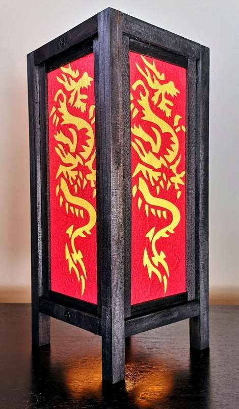 Handmade Vintage Style Thai Lamp with a Dragon Design - Red and Yellow