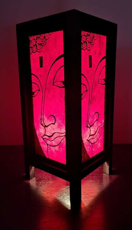 Handmade Vintage Style Thai lamp with Buddha design - Red and Black