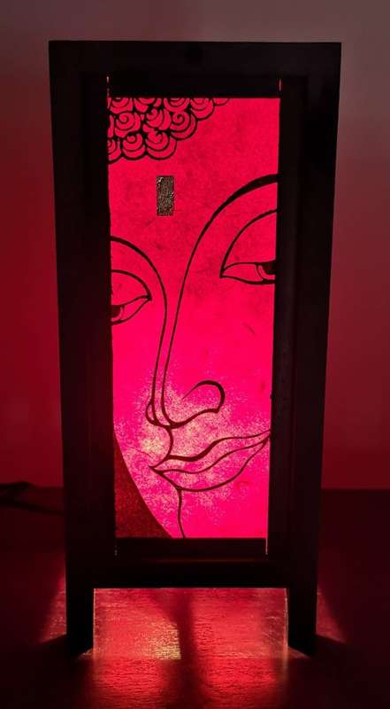 Handmade Vintage Style Thai lamp with Buddha design - Red and Black