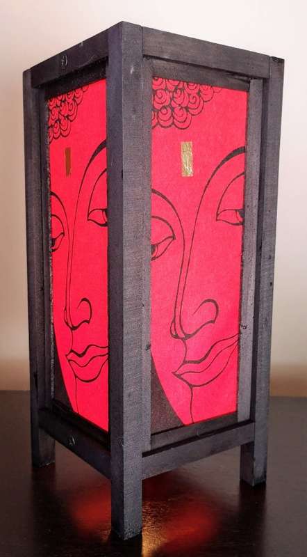 Handmade Vintage Style Thai lamp with Buddha design - Red and Black