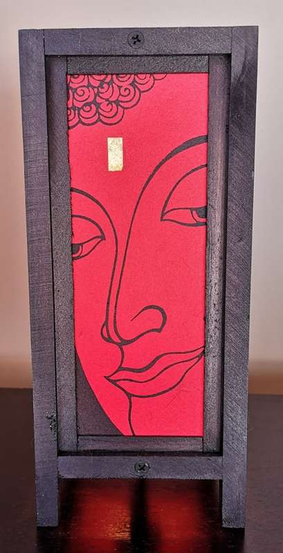 Handmade Vintage Style Thai lamp with Buddha design - Red and Black