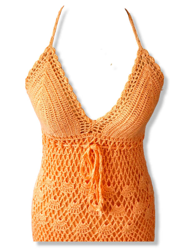 Crochet Beach Dress - Peach / Orange