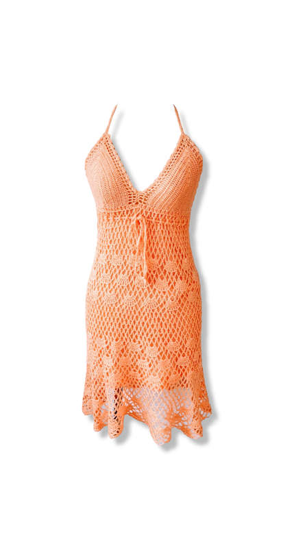 Crochet Beach Dress - Peach / Orange
