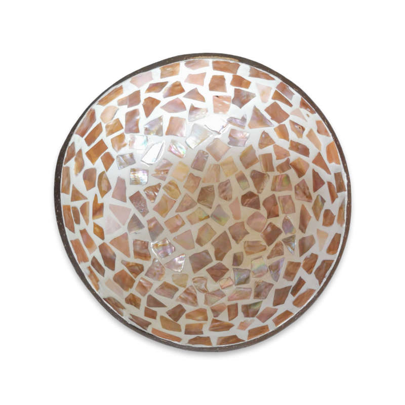 Handmade Mosaic Coconut Bowl - Peach