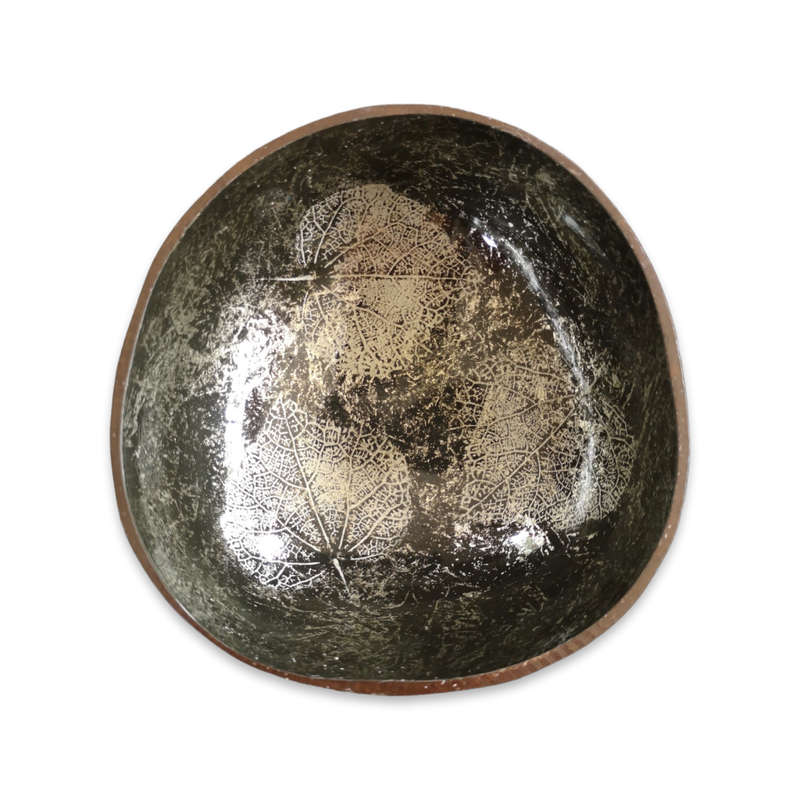 Handmade Painted Coconut Bowl - Black and Silver