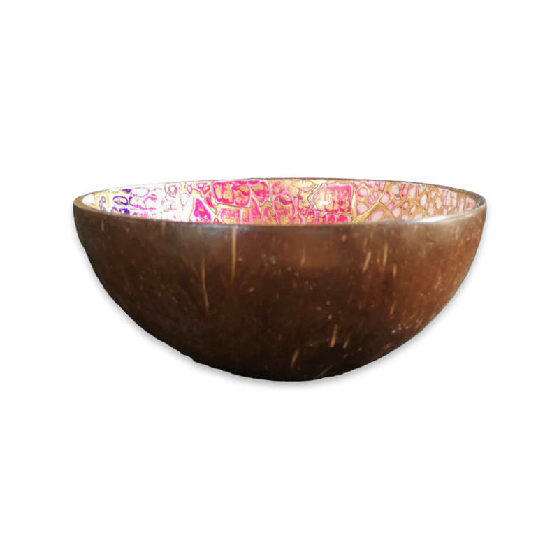 Handmade Mosaic Painted Coconut Bowl - Pink, Purple and Gold