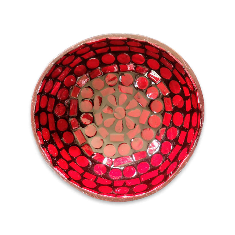 Handmade Mosaic Coconut Bowl - Red and Black