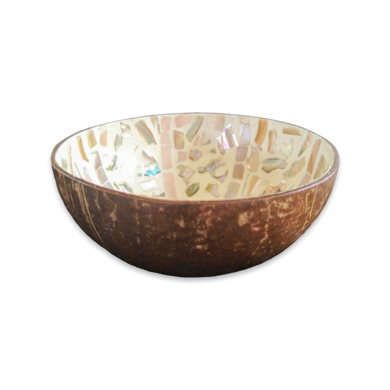 Handmade Mosaic Coconut Bowl - Peach and Cream