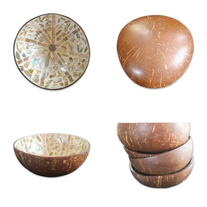 Handmade Mosaic Coconut Bowl - Peach and Cream