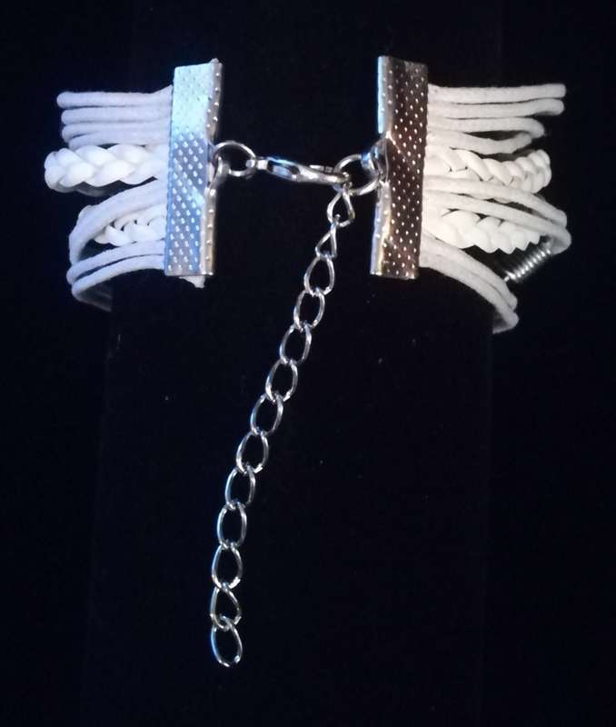 Love , Infinity , Angel Wings , Heart Vegan Leather & Wax String Multilayer Charm Bracelet - White