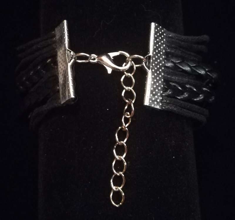 Love , Infinity , Angel Wings , Heart Vegan Leather & Wax String Multilayer Charm Bracelet - Black