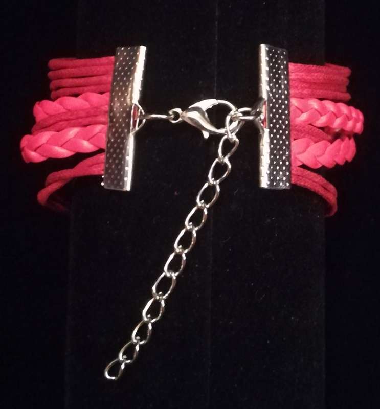 Love , Infinity , Angel Wings , Heart Vegan Leather & Wax String Multilayer Charm Bracelet - Red