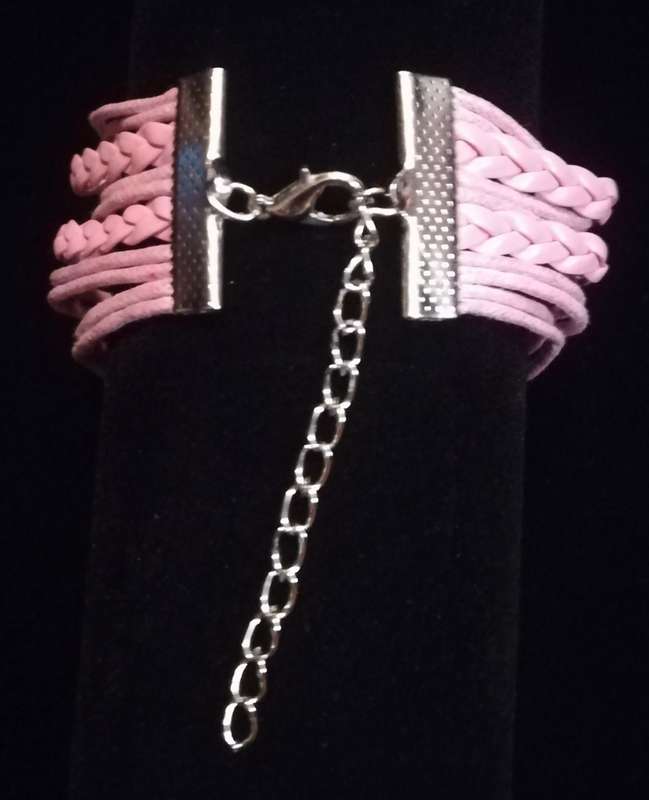 Peace , Infinity , Believe, Butterfly Vegan Leather & Wax String Multilayer Charm Bracelet - Pink