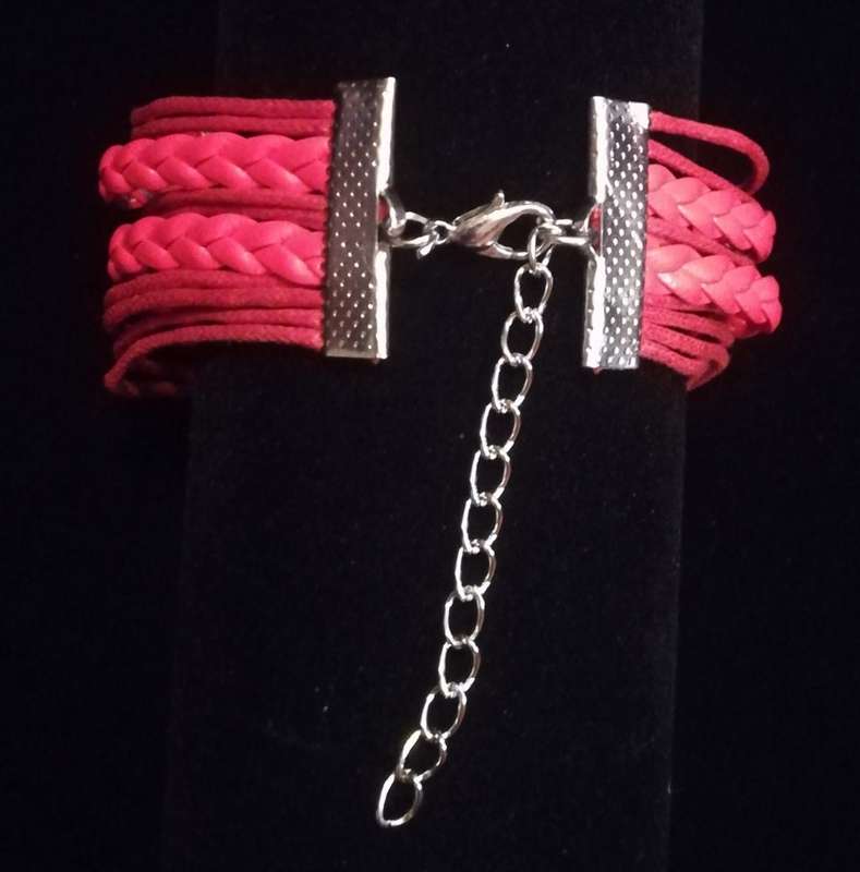 Peace , Infinity , Believe, Butterfly Vegan Leather & Wax String Multilayer Charm Bracelet - Red