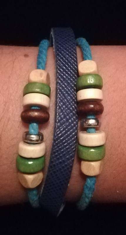 Unisex Multilayer Adjustable Beaded Leather & Wax String Bracelet  - Blue