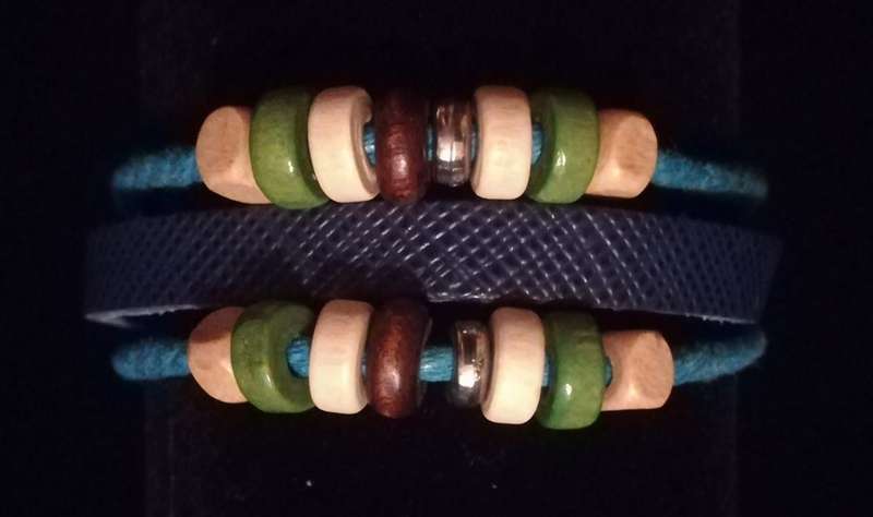 Unisex Multilayer Adjustable Beaded Leather & Wax String Bracelet  - Blue