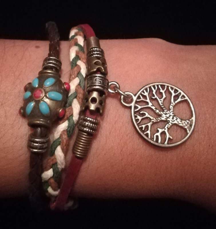 Unisex Multilayer Adjustable Leather / Vegan leather Wax String Bracelet  with Tree of Life Charm