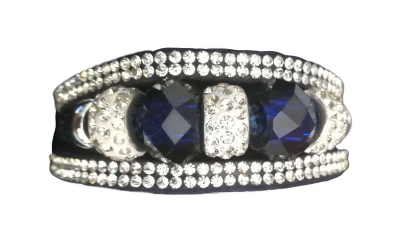 Multilayer Dark Blue Crystal Beaded & Rhinestone Vegan Leather & Suede Bracelet with Magnetic Clasp