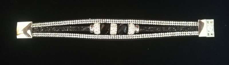 Multilayer Black Crystal Beaded & Rhinestone Vegan Leather & Suede Bracelet with Magnetic Clasp
