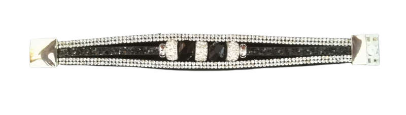 Multilayer Black Crystal Beaded & Rhinestone Vegan Leather & Suede Bracelet with Magnetic Clasp