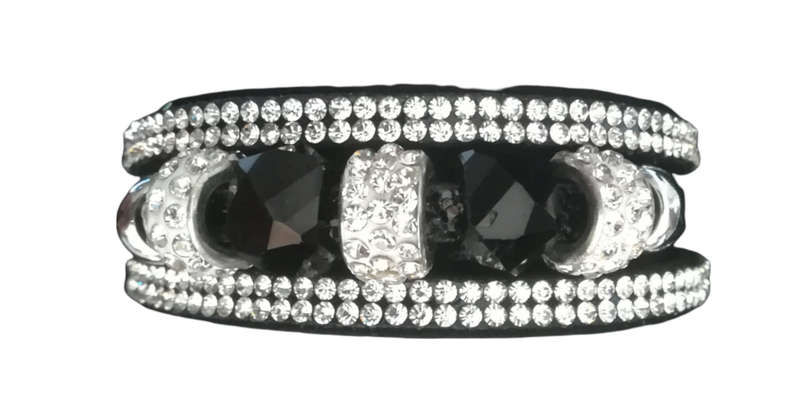 Multilayer Black Crystal Beaded & Rhinestone Vegan Leather & Suede Bracelet with Magnetic Clasp