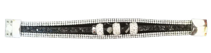Multilayer Black Crystal Beaded & Rhinestone Vegan Leather & Suede Bracelet with Magnetic Clasp