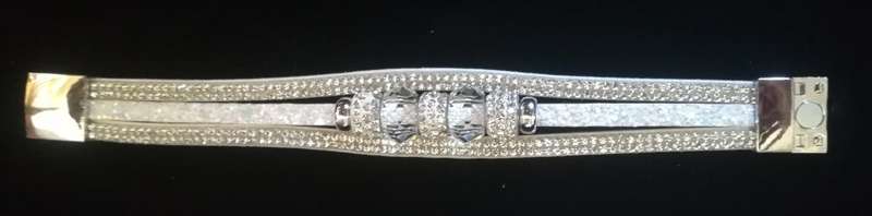 Multilayer White Crystal Beaded & Rhinestone Vegan Leather & Suede Bracelet with Magnetic Clasp