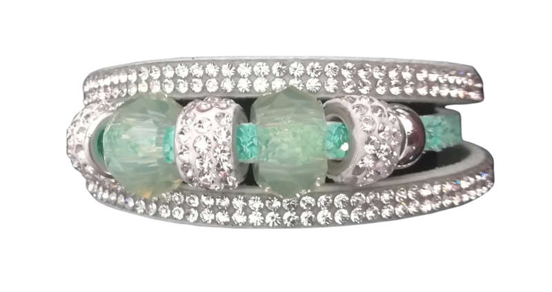 Multilayer Light Green Crystal Beaded & Rhinestone Vegan Leather & Suede Bracelet - Magnetic Clasp