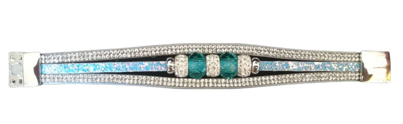Multilayer Light Blue Crystal Beaded & Rhinestone Vegan Leather & Suede Bracelet with Magnetic Clasp