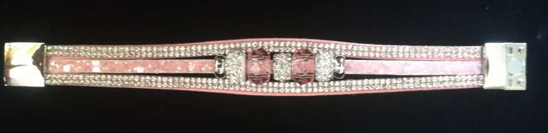 Multilayer Pink Crystal Beaded & Rhinestone Vegan Leather & Suede Bracelet with Magnetic Clasp