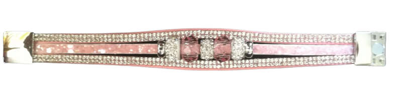 Multilayer Pink Crystal Beaded & Rhinestone Vegan Leather & Suede Bracelet with Magnetic Clasp