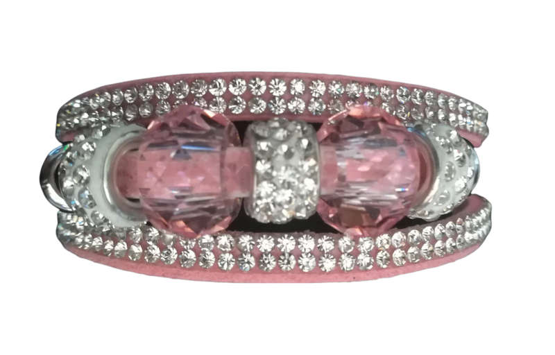 Multilayer Pink Crystal Beaded & Rhinestone Vegan Leather & Suede Bracelet with Magnetic Clasp