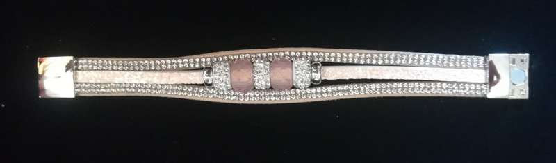 Multilayer Peach Crystal Beaded & Rhinestone Vegan Leather & Suede Bracelet with Magnetic Clasp