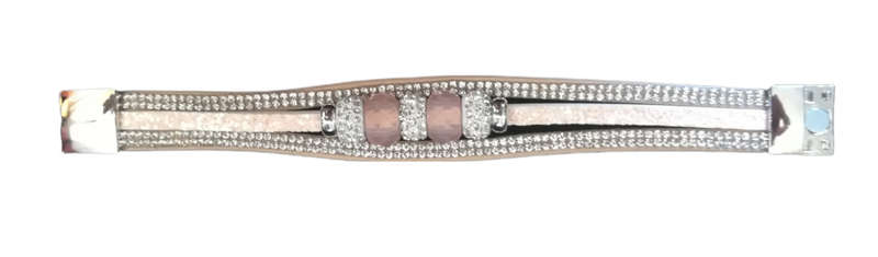 Multilayer Peach Crystal Beaded & Rhinestone Vegan Leather & Suede Bracelet with Magnetic Clasp