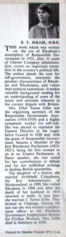 The Real Rhodesia : Ethel Tawse Jollie,