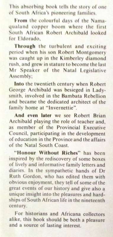 Honour Without Riches the Story of an Archibald Family